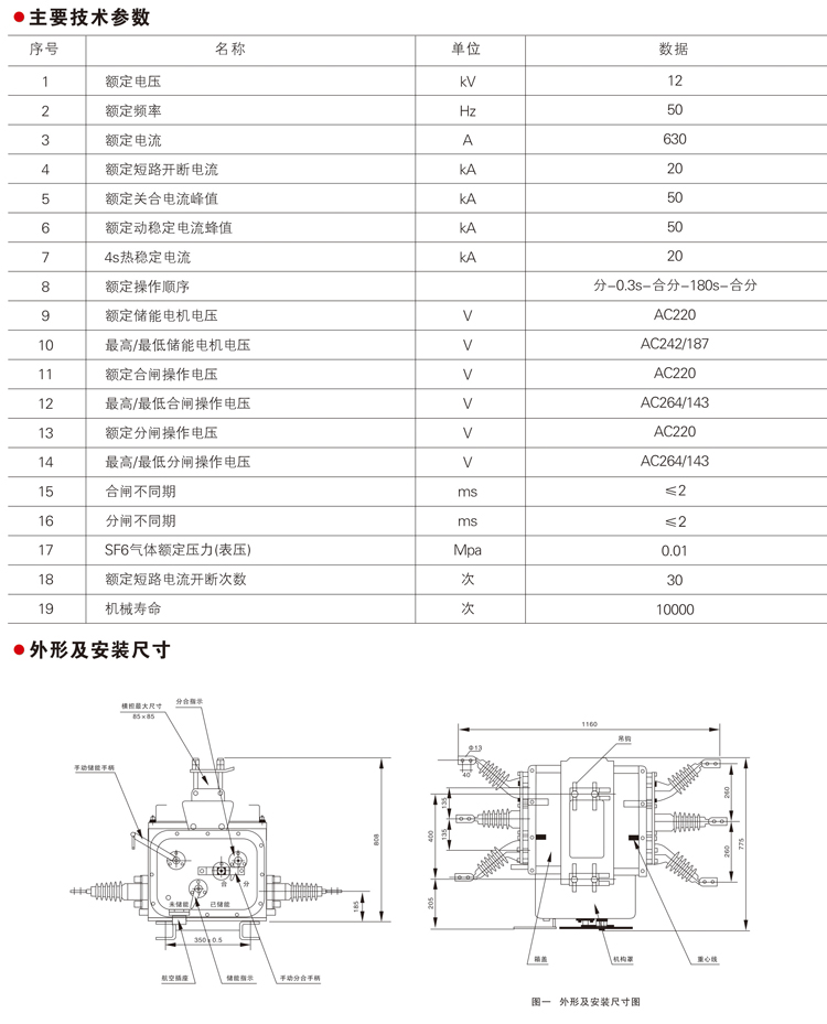 ZW20B-12系列 户外高压真空断路器技术参数、外形结构及安装尺寸图